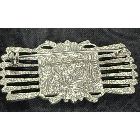 Lot of 3 Vintage Art Deco Style Brooches: MOP, Black Bar, Champagne Rhinestone - Picture 6 of 16